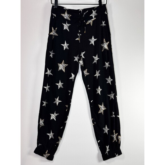 Sass and Bide Air Kisses Star Print Joggers Size 4 Black Gold Drawstring Relaxed